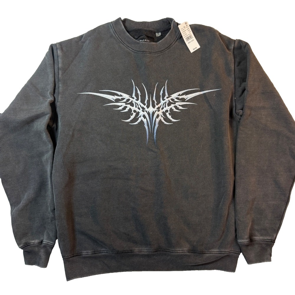 PacSun Sweatshirt Mens Medium Black Tribal Graphic Skull Streetwear NWT